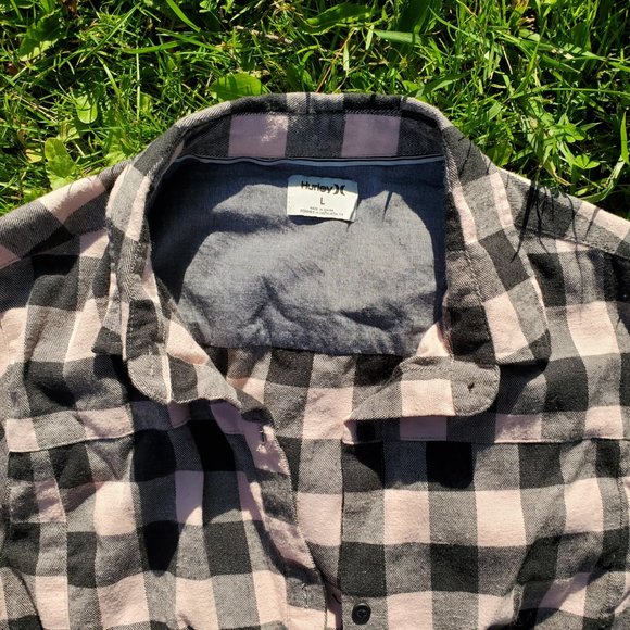 HURLEY Women's Wilson Pink Grey Long Sleeve Flannel in Large - Picture 2 of 10